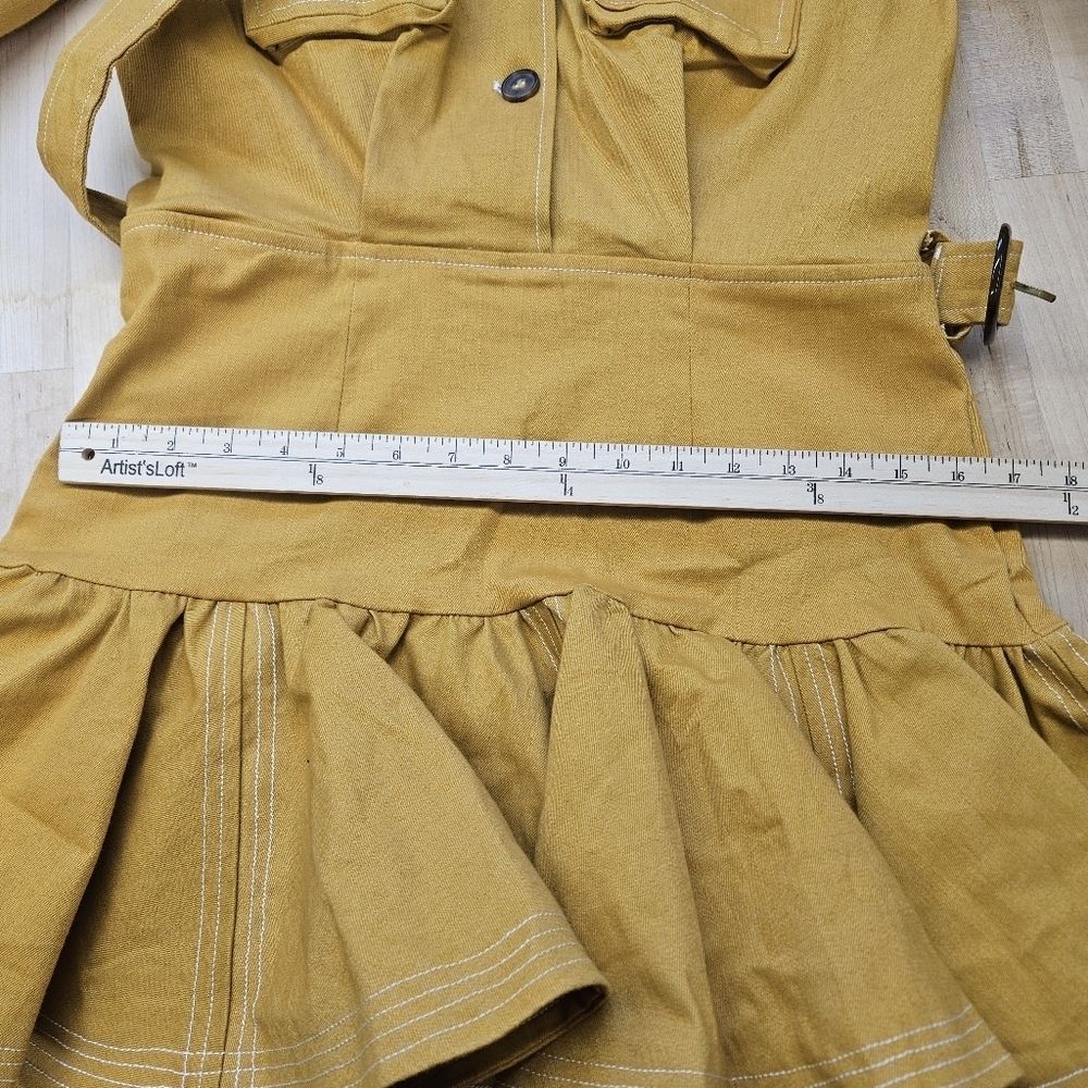 Athina Dress Shirtdress NWT Utility Buttoned Belted Mustard Mini Size Medium - Picture 3 of 8